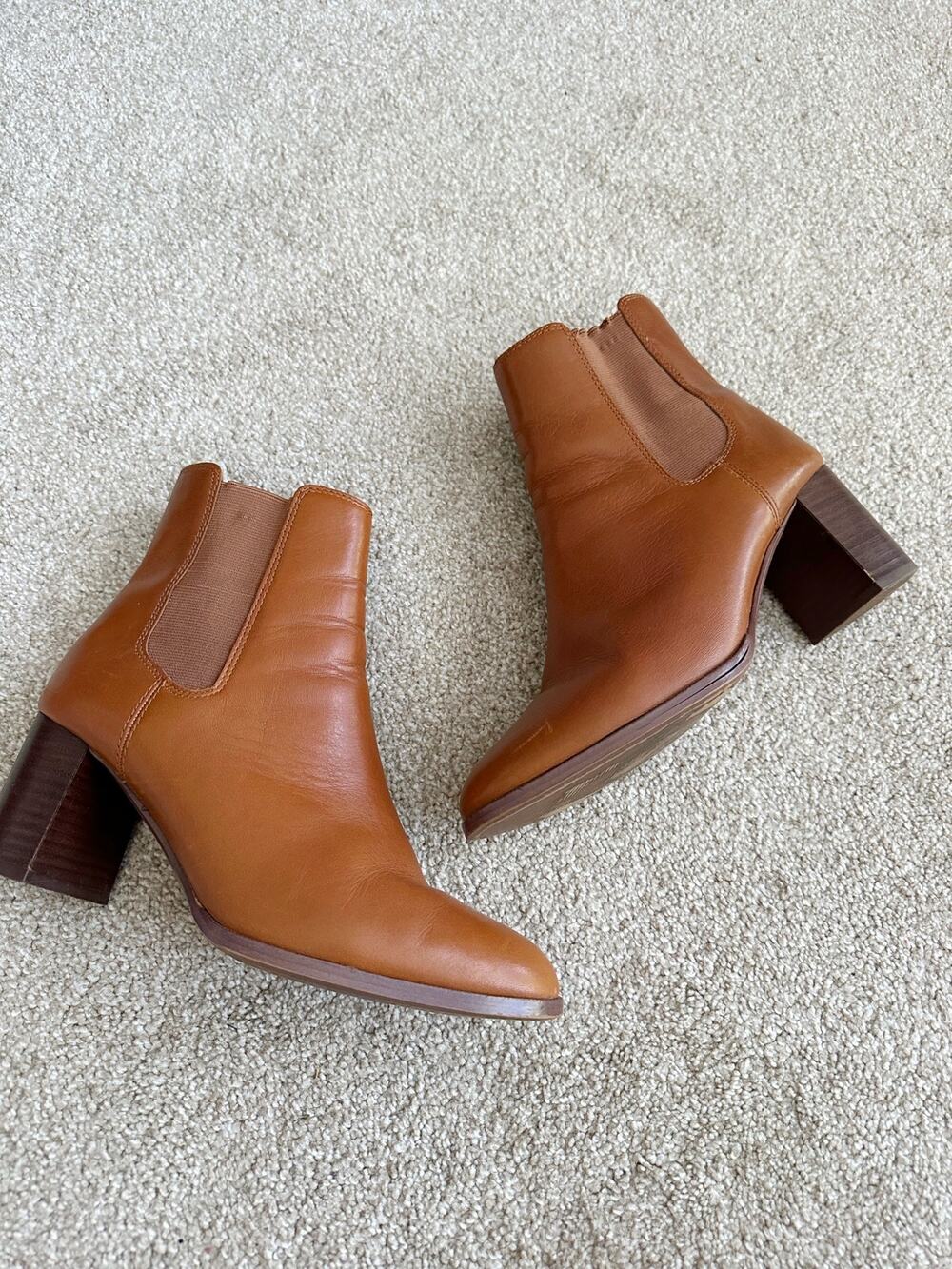 Madewell The Laura Chelsea Boot Brown Leather Slip On Heeled Size 9